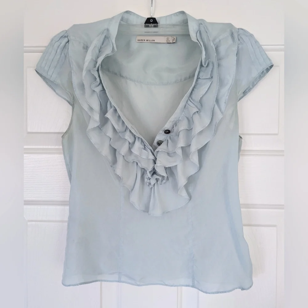 100% Silk - Karen Millen Pale Blue Sleeveless Blouse Good Condition - Picture 1 of 6